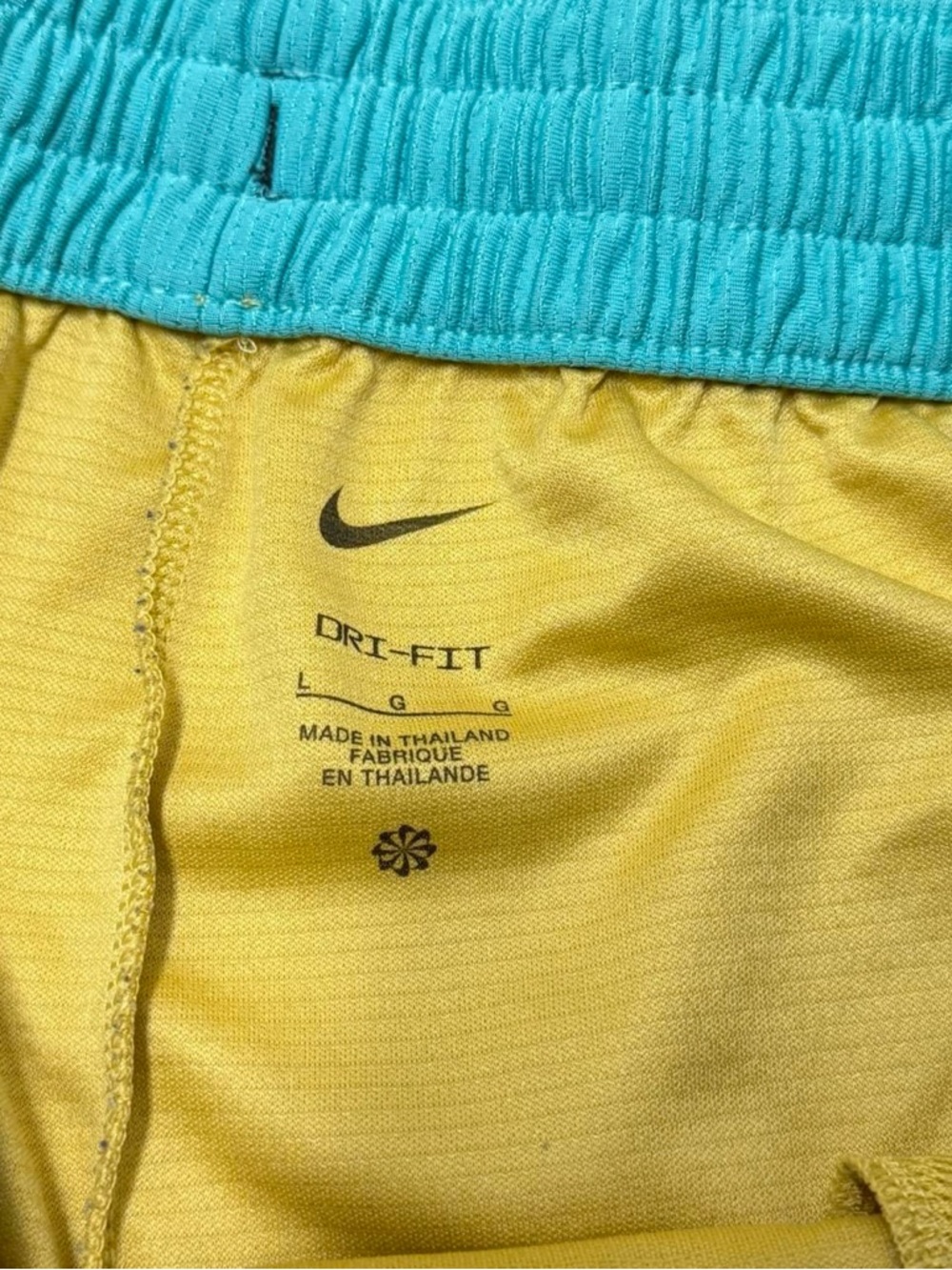 Nike Men’s Yellow Athletic Shorts with Black & Teal Trim - Picture 4 of 7